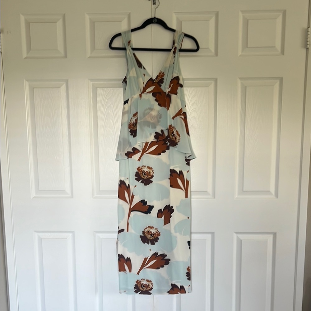 Floral Sleeveless Maxi Dress - Blue and Brown